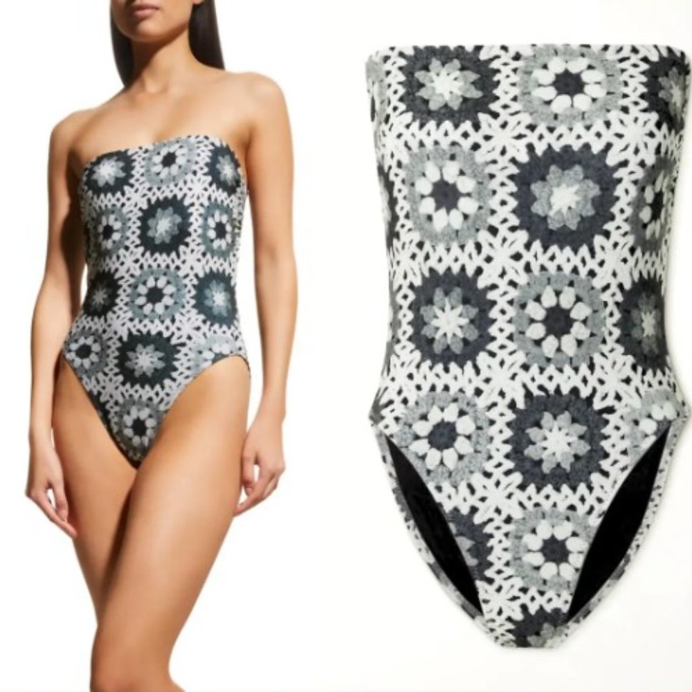 Norma Kamali Women’s Low Back X Mio-Grey Crochet One-Piece Swimsuit Size XS